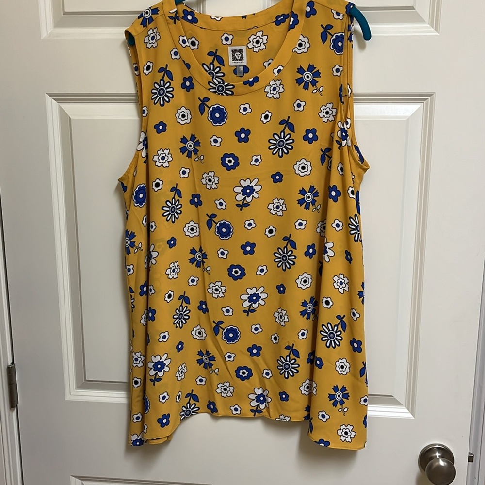 Anne Klein Plus size 2X sleeveless tunic yellow floral print - Picture 4 of 4